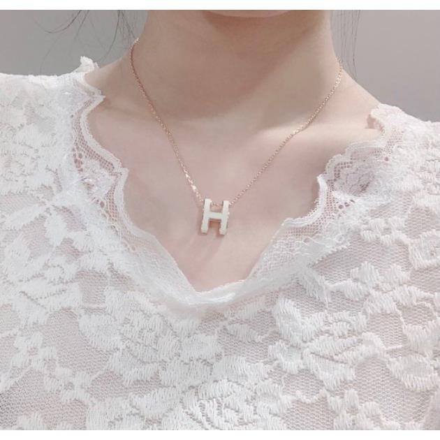 二手精品 HERMES POP H 橢圓 白色 琺瑯 玫瑰金鏈 項鍊