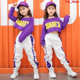 大麥熱銷🎈🎈新款女童爵士舞套裝表演服兒童街舞服裝表演服少兒嘻哈國潮秋季舞蹈服