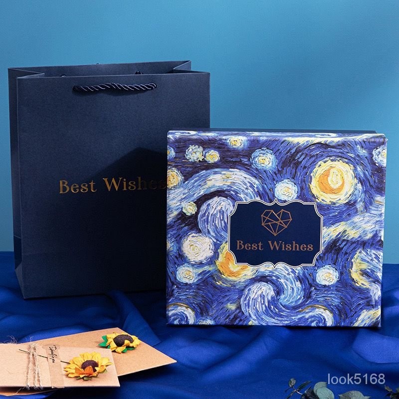 【阿柔優選】藍色梵高星空伴手禮盒包裝盒子禮物禮品空盒生日小王子係列禮物