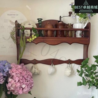|全網最低 可開發票|美式複古實木中古風杯架網紅壁式墻上茶杯掛式咖啡杯收納櫃置物架