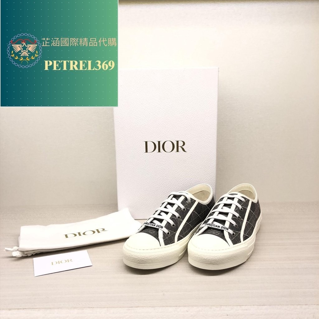 二手精品 Dior 迪奧Walk'N'Dior運動鞋 灰色棉質刺繡 Oblique 印花 帆布鞋 運動鞋Kck211