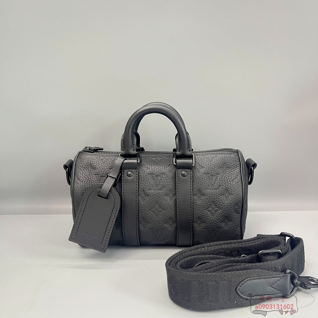 二手LV 路易威登 KEEPALL 25 啞光黑色壓紋 波士頓包 枕頭包 單肩 斜挎包 男女同款 M20900