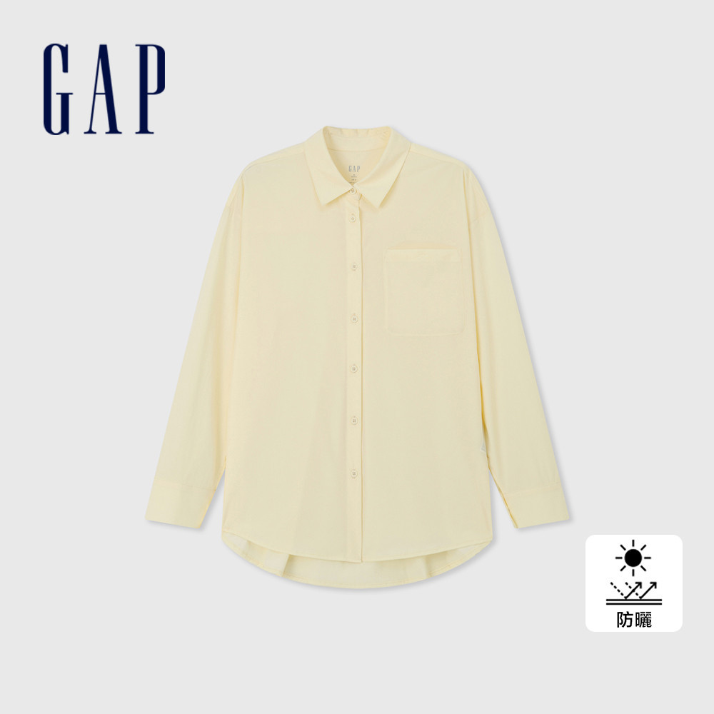 Gap 女裝 Logo防曬翻領長袖襯衫-黃色(510289)