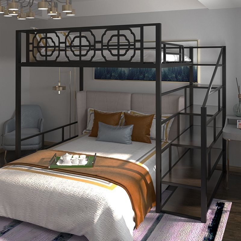 【益曼傢居】新中式鐵藝高架床單上層省空間上床下桌複式二樓小戶型公寓閣樓床