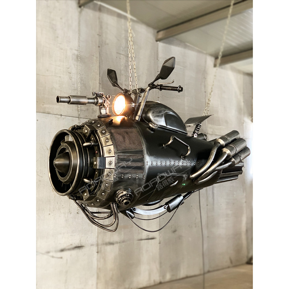免運（可開發票）創意復古工業風金屬太空摩托車模型酒吧天花板空中吊頂裝飾品掛件