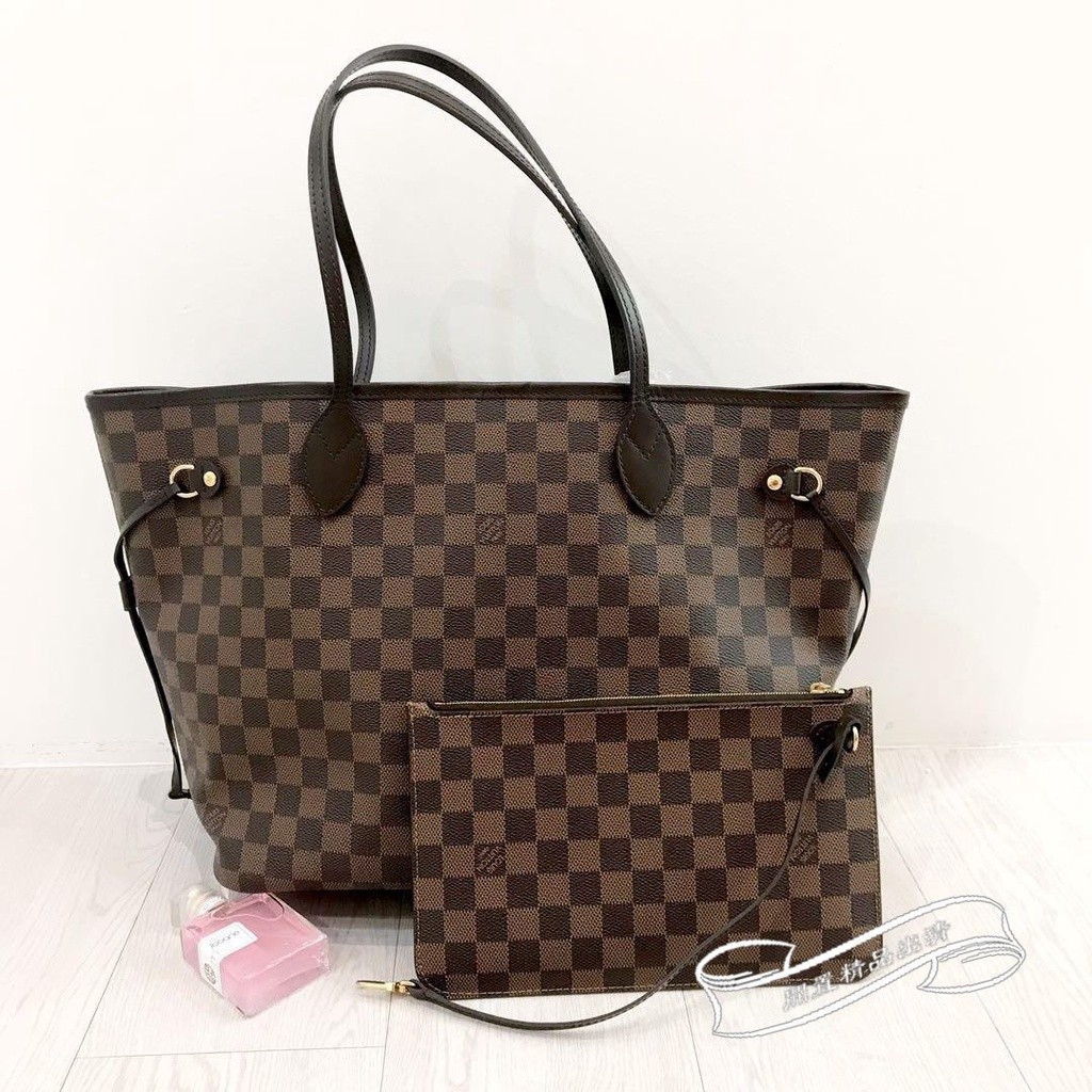 全新二手 LOUIS VUITTON NEVERFULL 托特子母包 斜背包 棋盤格 中號 LV n41358