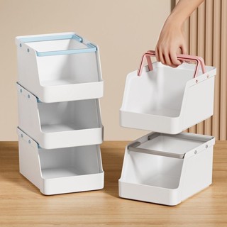 臺灣發售❥❥桌面收納籃多功能帶提手可疊加文具化妝品收納盒茶包咖啡置物架