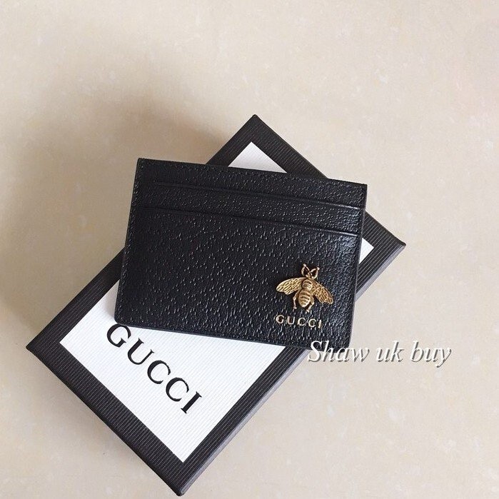 精品二手 GUCCI 古馳 Animalier 卡夾 卡片夾 皮夾 名片夾 經典 小蜜蜂 LOGO 黑色 5236