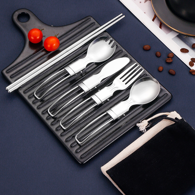 特惠價🌸台灣出貨🌸304不銹鋼折疊餐具套裝戶外露營旅行便捷4件套折疊刀叉勺筷子組合