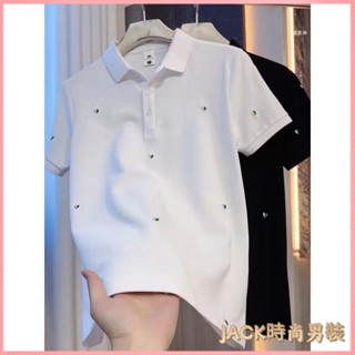 JACK-polo衫男 短袖POLO衫 男士短袖POLO衫 夏季新款男修身半袖潮流潮牌雙色小愛心刺繡係氣質百搭短袖pol