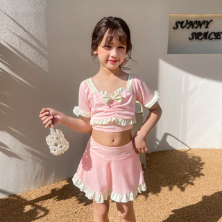 Yelly's~Shop兒童泳衣女童中童女孩分體兩件套韓式可愛荷葉邊公主裙泳裝泡溫泉