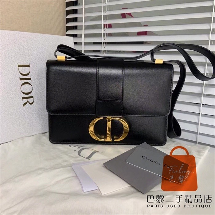 正品免運 Dior 迪奧 30 Montaigne 黑色 光面皮革 蒙田包/盒子包/斜背包/單肩包