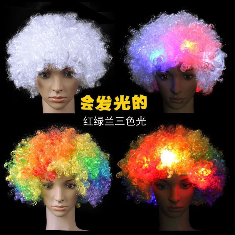 Yelly's~Shop髮光爆炸頭假髮彩色球迷頭套生日聚會派對裝扮道具紅綠蘭三色閃光