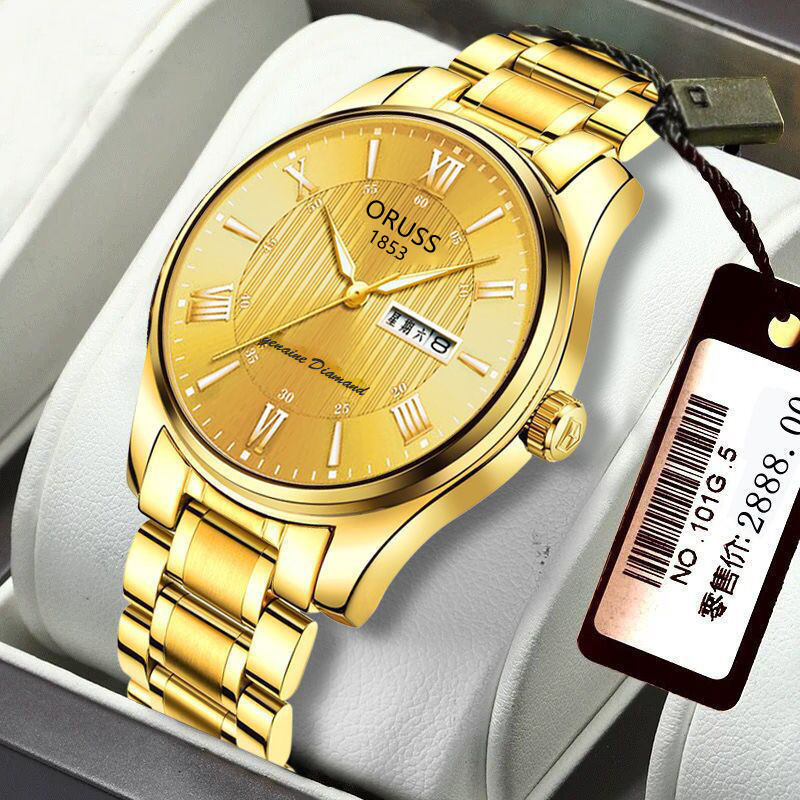 Yelly's~Shop瑞士品牌全自動機芯錶男士防水夜光雙日厤手錶男潮情侶腕非機械錶
