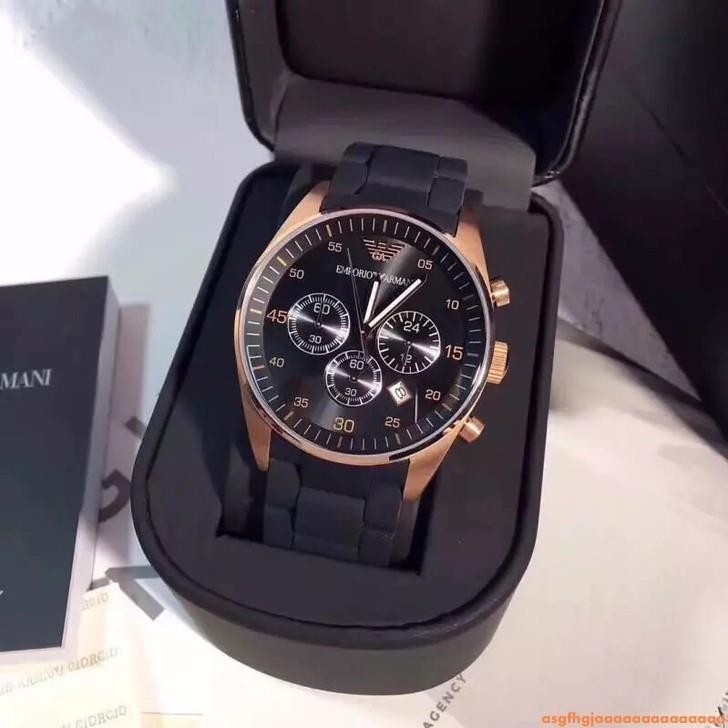 二手新款實拍 ARMANI阿曼尼手錶 阿曼尼手錶三圈石英錶 時裝玫瑰金情侶錶三眼計時腕錶AR5921