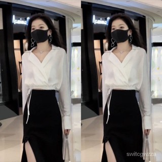💋臺灣熱賣💋 兩件套半身裙女白色襯衫上衣純慾風a字包臀裙高腰顯瘦短裙套裝潮
