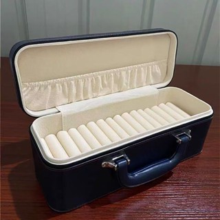 手鐲收納盒 手鐲收納盒15位翡翠玉鐲拉鍊鎖咖色家用手提箱多位首飾收納箱