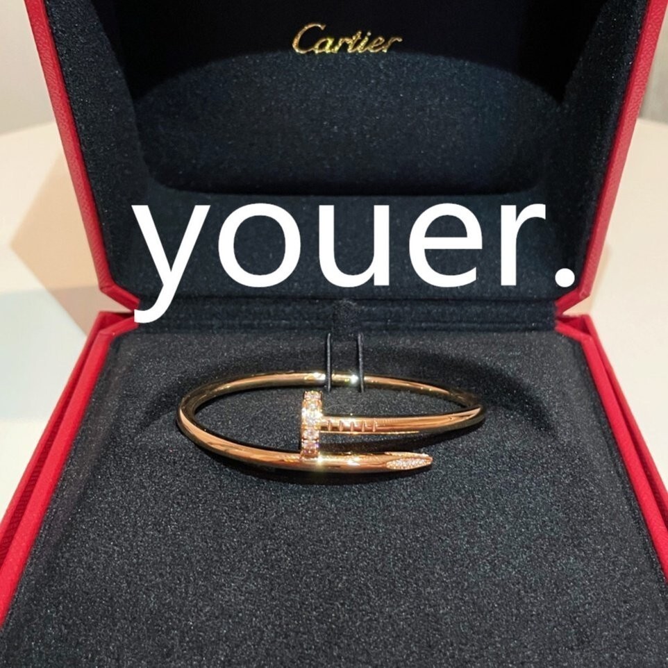 二手精品 Cartier卡地亞18K黃金 玫瑰金 窄版 寬版 釘子鑽石手環 手鐲 B6062517