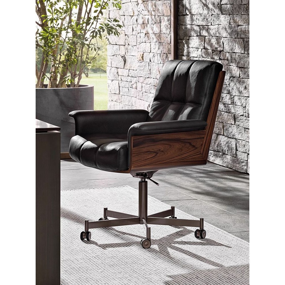 意式真皮老闆椅簡約現代辦公實木設計師扶手椅選擇Daiki書桌轉椅