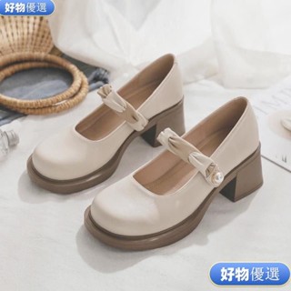 好物優選 MannNeil清倉瑪麗珍女鞋2023新款厚底軟皮軟底小香風中跟單鞋女鞋juan312-1