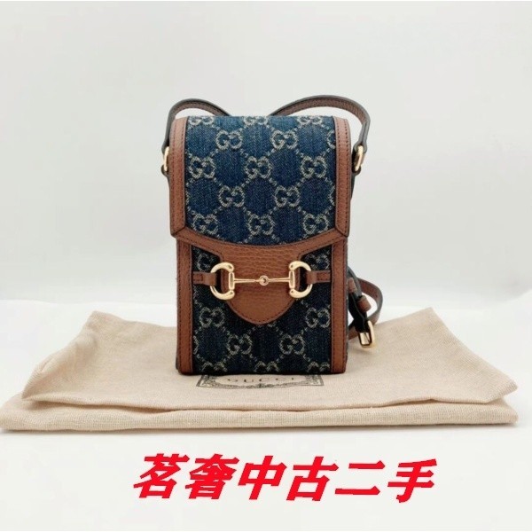 GUCCI 古馳 Horsebit 1955 mini 新款 丹寧牛仔布 手機包 肩背包 625615