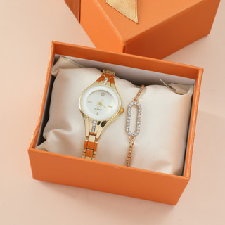 Yelly's~Shop女士新款手錶套裝 女錶氣質超閃盤底鑲鑽石英手錶+百搭簡約手鏈