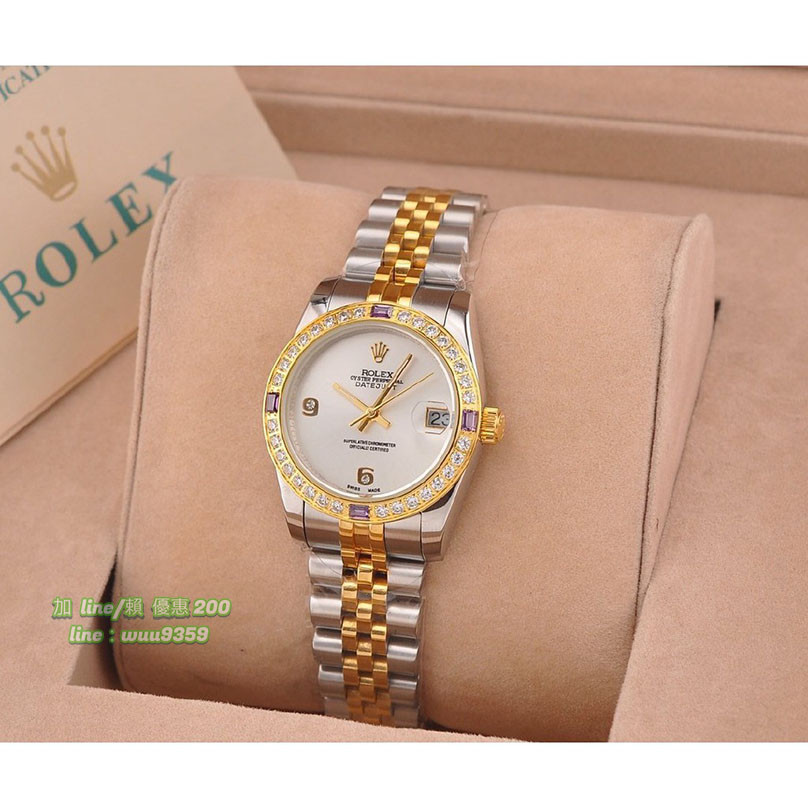 Rolex 勞力士 石英女錶裝日誌型金典復古精鋼女錶18k金原鑽貝母錶盤腕錶