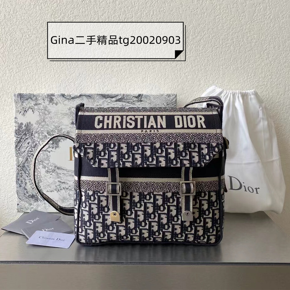 二手 Dior 迪奧 Oblique 刺繡 DIORCAMP 郵差袋 肩背包 斜背包 M1291VRIW