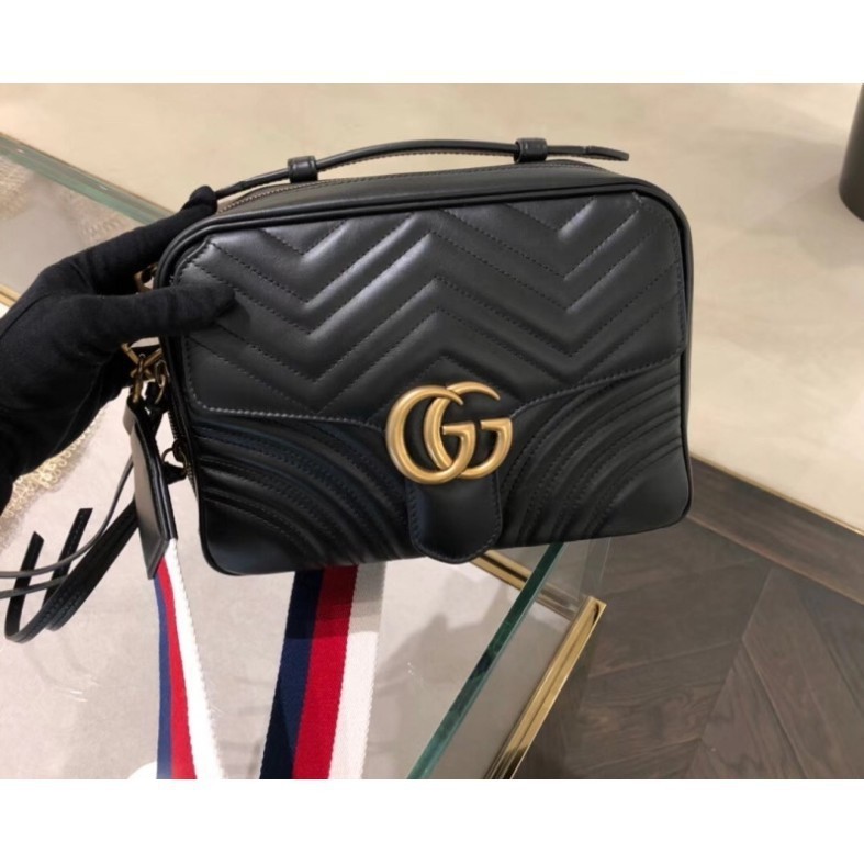 二手 Gucci 經典GG Marmont 黑色 單肩手提郵差包 專櫃