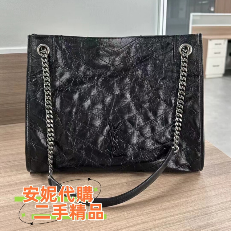 YSL 聖羅蘭 NIKI SHOPPING复古皮革手袋 腋下包 單肩包 托特包 黑色羊皮盡金扣5779990