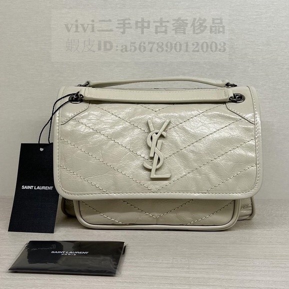 現貨二手現貨 YSL Saint Laurent Niki baby 灰色牛皮 銀鍊 郵差包 斜背包 633160