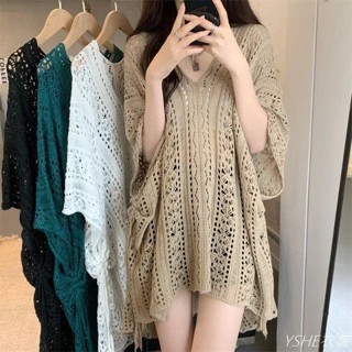 YSHE衣奢 女裝 罩衫 針織罩衫 針織上衣 短袖 中長版 顯瘦上衣 夏天衣服 海邊