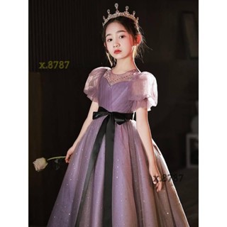免運⭐喜宴花童紫色紗裙音樂節表演禮服女童紫色生日公主裙主持人鋼琴演奏洋裝畢業典禮連身裙紫色亮片紗裙