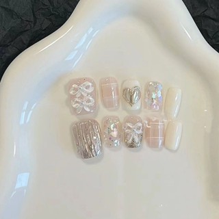 🎀臺灣48H出貨🎀 穿戴式 手工穿戴甲 指甲貼片 美甲貼片 穿戴美甲春日甜夢手繪蝴蝶結鏡面愛心手工穿戴甲清新學生純欲美甲