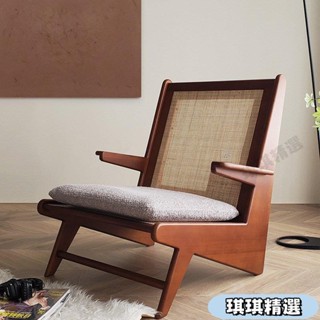 【熱銷】侘寂風昌迪加爾實木陽臺設計師靠背ins單人休閒沙發椅客廳小戶型CHN