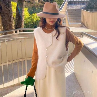【FROCK】不規則排扣寬鬆顯瘦馬甲背心女純色百搭毛衣坎肩外套 短版短袖 大碼上衣 性感上衣 短袖上衣 馬甲背心