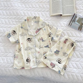 【舒適穿搭】兒童居家服女童寬鬆兒童睡衣夏季薄款男女中大小外套透氣空調服短袖超萌家居服正韓5Daisy3