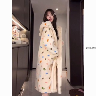 睡袍 睡衣 珊瑚絨睡衣女冬款柔軟毛絨連帽睡裙長款加厚保暖家居服可外穿睡袍
