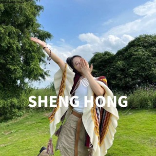 🚚圍巾 披肩👍 度假法式披圍民族風披肩雲南麗江大理旅遊針織斗篷木耳邊外搭女女