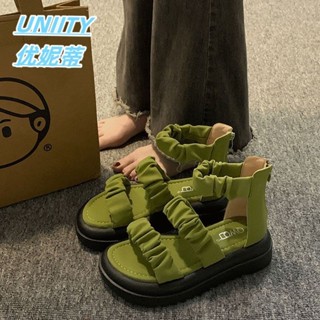 臺灣出貨 真皮軟底涼鞋 防滑厚底拖鞋 UNIITY/羅馬涼鞋2024夏季新款外穿仙女風配裙子百搭厚底休閑涼鞋 防滑 防水
