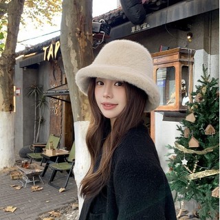 免運🌞2024新款瘦臉百搭毛絨漁夫帽 韓國加厚雪地毛帽女 春秋冬時尚盆帽 韓版顯臉小百搭水桶保暖護耳帽子 羊毛針織雷鋒帽