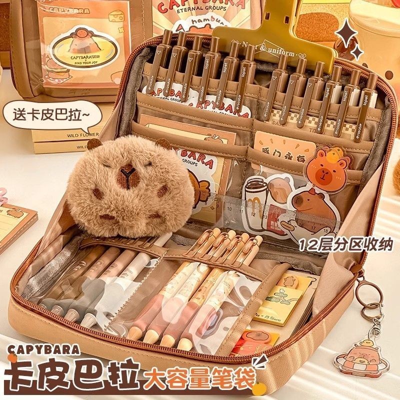 9號倉庫 大容量卡通筆袋 文具袋 卡皮巴拉筆袋 大容量鉛筆盒 學生大開口筆袋 大容量文具盒 女孩鉛筆盒 文具盒 鉛筆袋