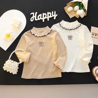 ✨HELLOBABY童裝店✨女童上衣小童時尚長袖春秋T卹2024新款百搭打底花邊百搭洋氣休閒上衣潮