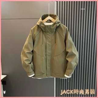 JACK-外套 男裝夾剋 大尺碼男裝 韓版外套 休閒外套 外套男 春秋夾剋外套男士衝鋒衣防風上衣純色連帽時尚新款休閒寬鬆