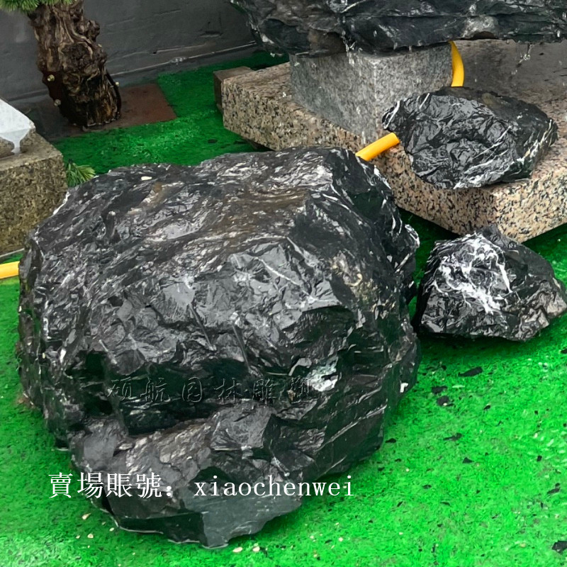 低價 新品 黑山石水缽天然石雕流水景觀 庭院涌泉石缽造景中國黑石材瀑布石盆