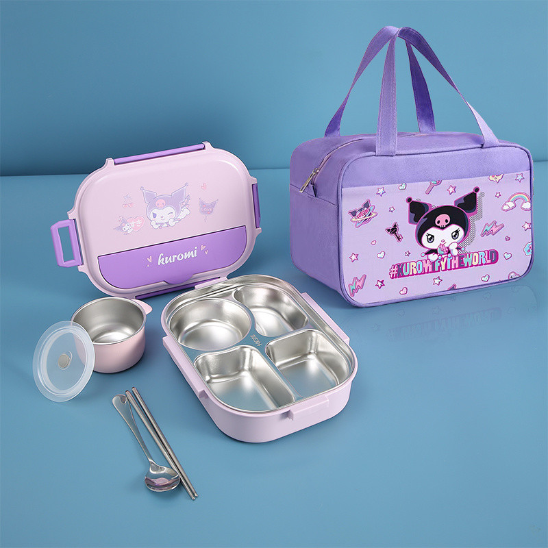 🔥兒童便當盒🔥四格便當盒 小學生專用飯盒  304不鏽鋼食品級材質 兒童卡通餐盒 分隔 防燙 隔熱 學生便當盒 4J7J