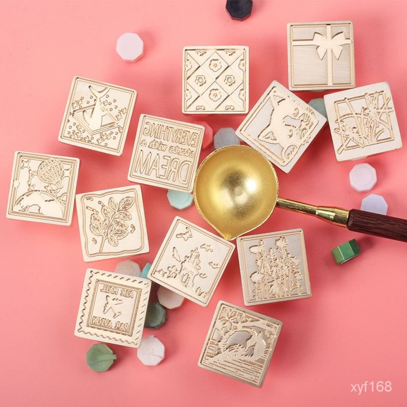 高品質黃銅印章 火漆印章 銅頭 封口蠟 手賬邀請函 方形印章 火漆 印章 套組 章頭 印章頭 火漆章 火漆印章頭 蠟粒