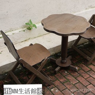 休閒做舊酒吧桌椅美式複古實木可折疊簡約咖啡桌民宿餐桌椅奶茶店
