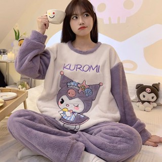 套裝女 加絨套裝 睡衣女珊瑚絨秋冬季加厚保暖韓版可愛寬松女士法蘭絨家居服套裝 女生睡衣 居家服 個性睡衣 保暖睡衣