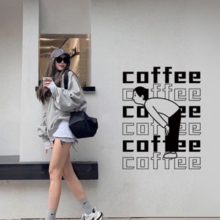 咖啡店貼紙 店家貼紙 店麵貼紙 玻璃門貼紙 裝飾貼紙 coffee英文鞠躬歡迎搞笑小人圖案咖啡店墻壁貼櫥窗玻璃門裝飾貼紙